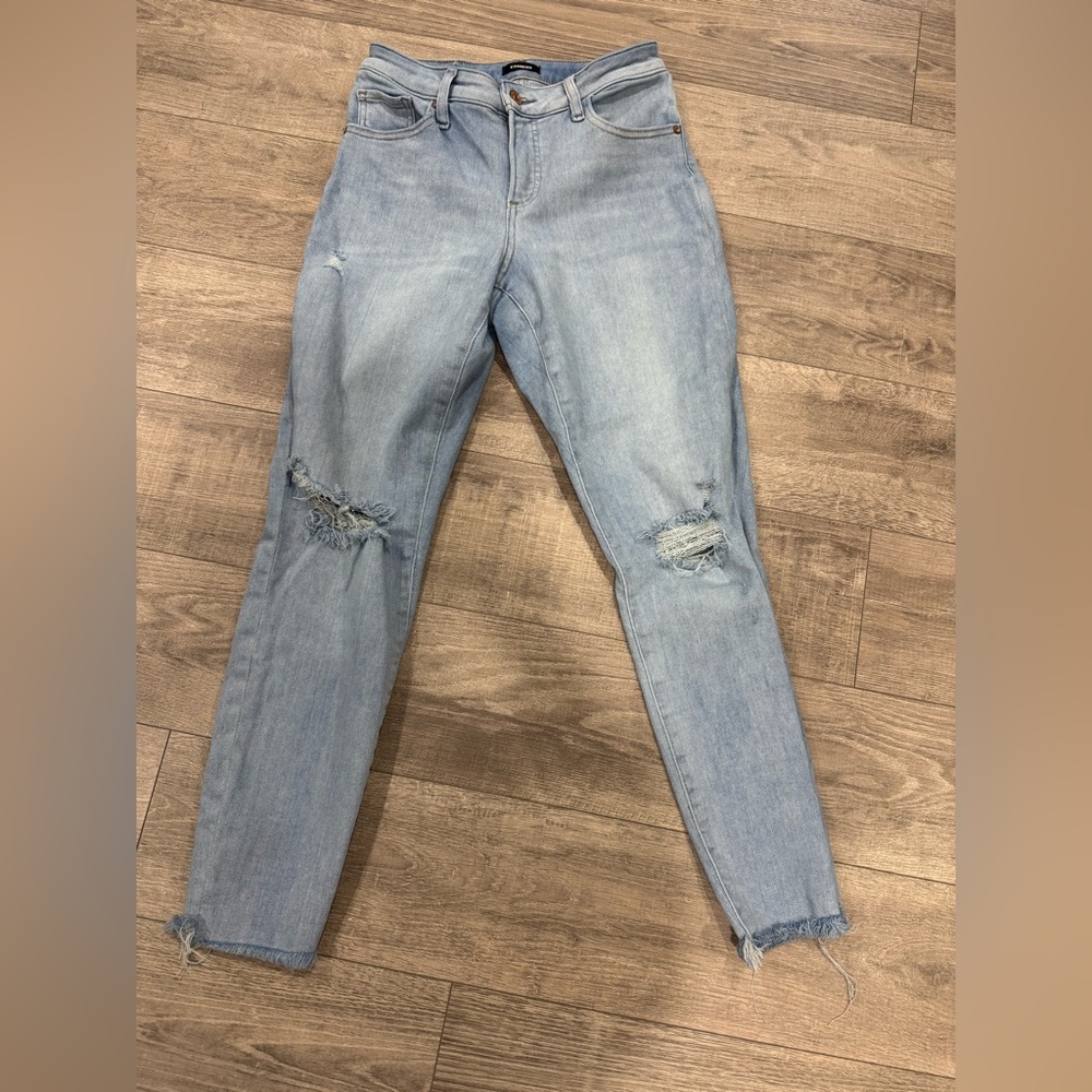 Express Light Blue Skinny Distressed Jeans